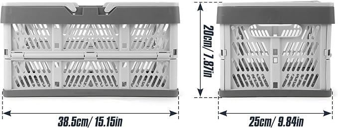 Domiella 2-Pack Foldable Storage Baskets, Collapsible PP Crates with Handles - 20L Capacity, Strong and Portable for Home Organization, Picnic and Shopping, Grey
