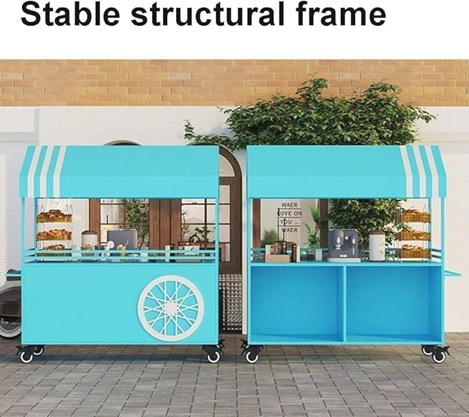 MATISUN Portable Vendor Cart with Canopy, Mobile Food Cart with Lockable Wheels for Market, Street Food & Events (Pink)