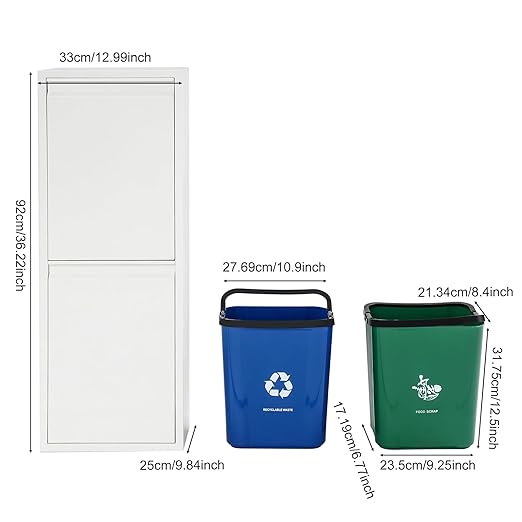 Dual Tilt Out Trash Can Cabinet Waste and Recycling Bin Combo Large Garbage Cans for Kitchen Home Stainless Steel Dog Proof Trash Can Cabinet