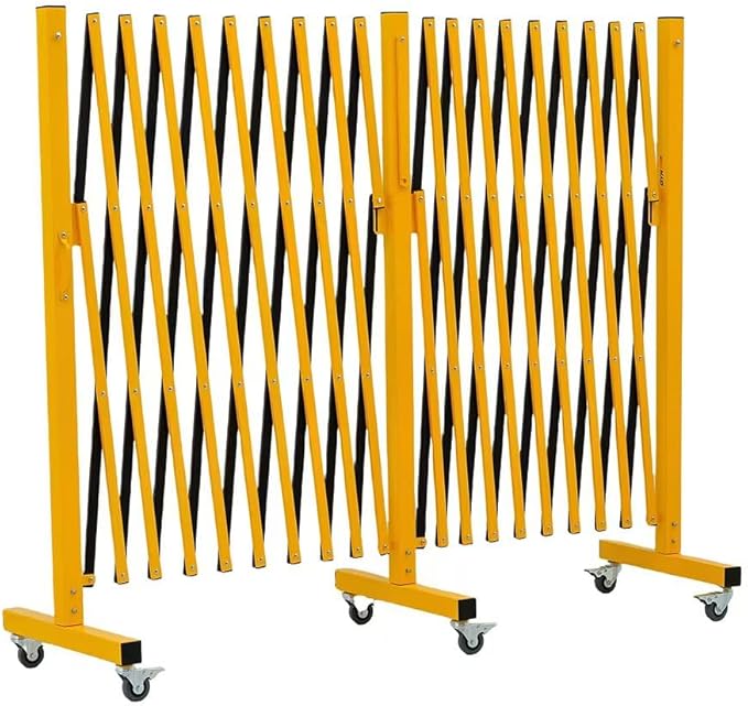 GYMTIME Industrial Expandable Metal Barricade, Safety Barrier with Casters, Flexible Mobile Gate, Adjustable Traffic Fence for Warehouse, Shopping mall, Garden, Yellow and Black, 18 Feet, 47 inch High