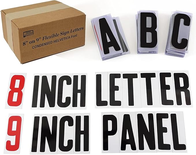 Marquee Letters, Flexible Outdoor Sign Letters for Changeable Portable Roadside Sign, Condensed Helvetica Font, 8 Inch Letter, 9 Inch Panel, 300 pc set