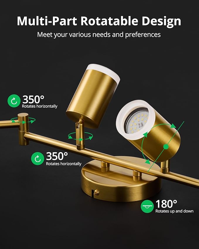 Bojim 6 Light Gold Track Lighting Kit, Modern LED Track Lighting Fixtures Ceiling, Flexibly Rotatable LED Light Head with Acrylic Ring, Kitchen Ceiling Spot Light(GU10 Socket, Bulbs Not Included)