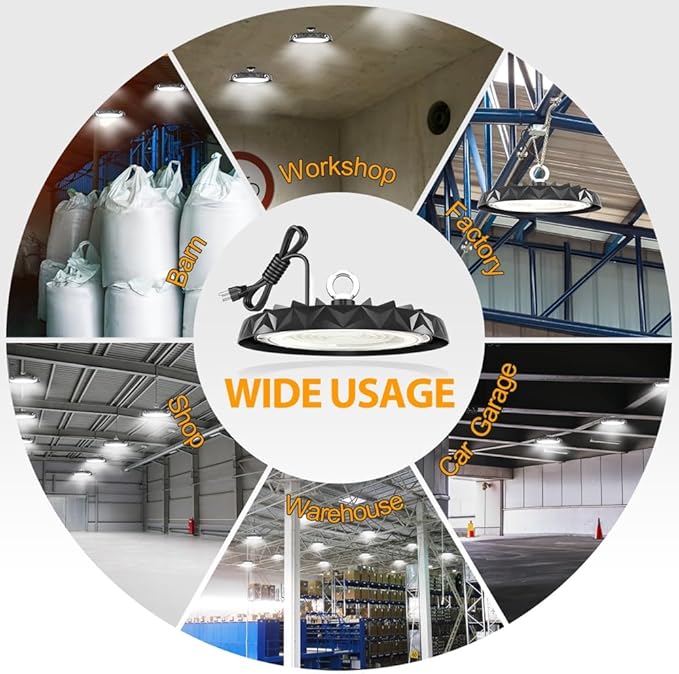 4-Pack 150W LED High Bay Lights 19500LM,Industrial Warehouse Shop Factory Light Fixture,6000K Daylight White,AC100-277V