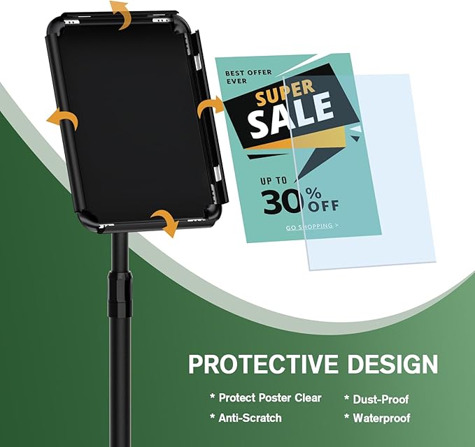 Sign Holder - 8.5x11 inch Sign Stand Holder Adjustable Display Stand Floor Standing Sign Holder, Signage Stand with Snap-Open Frame Display for Malls,Schools,Restaurants (Black)