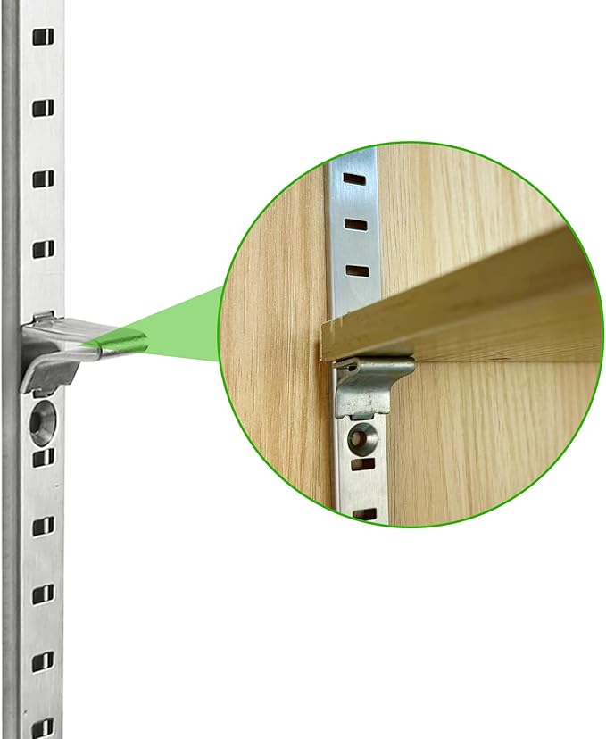 Bueyfolt 17Inch 8 Pcs Pilaster Shelf Brackets, Adjustable Mortise Mount Shelf Rails with Screws for Wall Shelving System