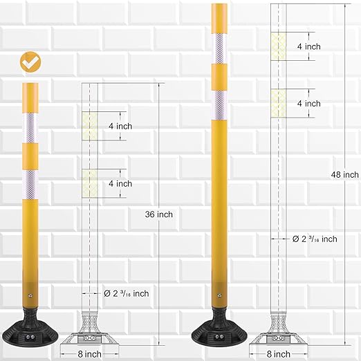 8 Pack Traffic Delineator Post Cones, High Visibility 3M Reflective Tapes, Flexible Spring Post with Detachable Base, for Highway Road Safety, Garage, Parking Lot (Yellow, 36")