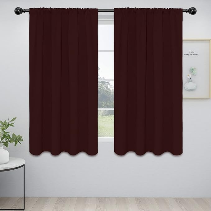 Easy-Going Rod Pocket Blackout Curtains for Bedroom, Room Darkening Window Curtains for Living Room, Thermal Insulated Noise Reduction Solid Window Drapes, 2 Panels(52x63 in, Wine)