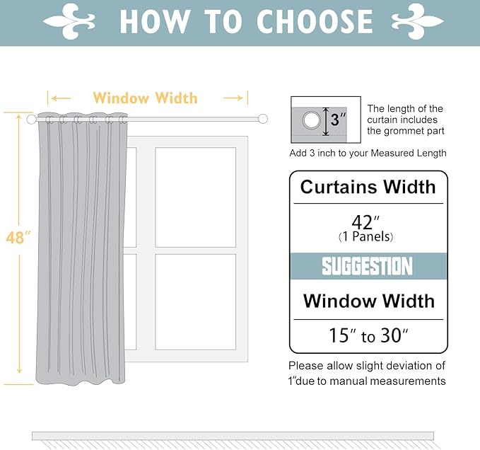ChrisDowa Blackout Curtains 48 inches Long for Bedroom - Grommet Thermal Insulated Room Darkening Curtains for Living Room (1 Panel, Stone Blue, 42 x 48 Inch)