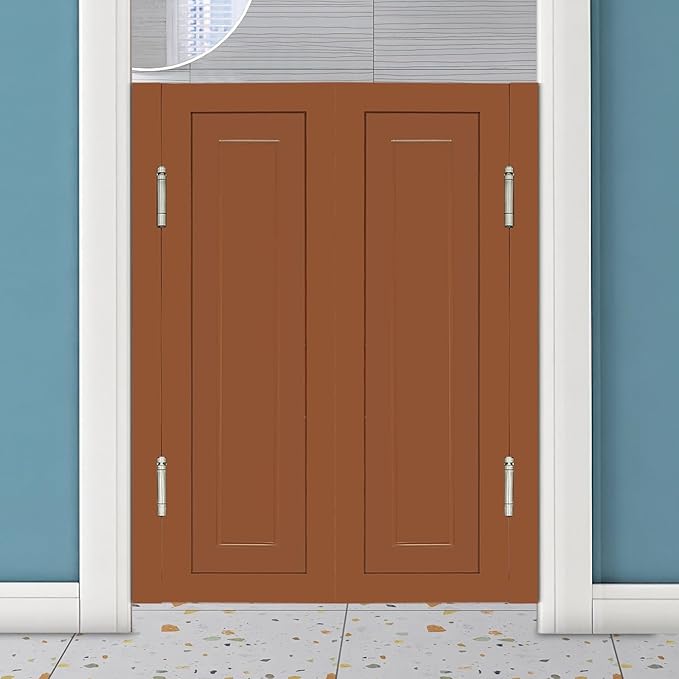 Solid Wood Interior Swing Door with Metal Hinges - Swinging Cafe Doors for Kitchen, Stairs, Bedroom Entrance & Partition (Brown, 27.56"X35.43")