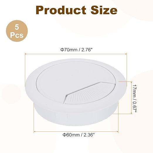 uxcell 5 Pcs 60mm (2.36 Inch) Desk Grommet, Plastic Cable Hole Cover, Wire Cord Cable Organizer for Home Office Computer Desk Cabinet, White