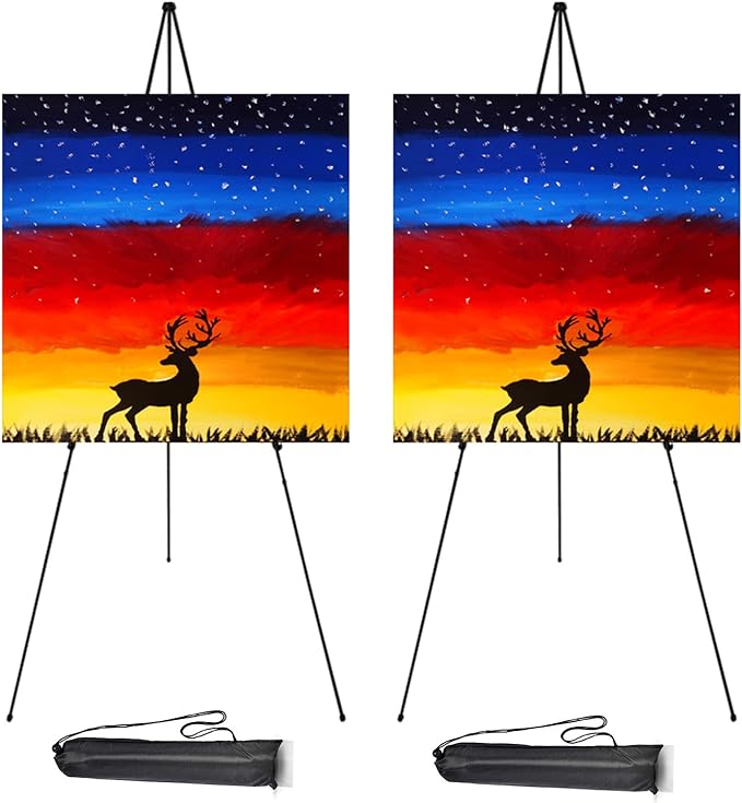 63" Easel Stand for Wedding Sign - Adjustable Easels for Display Painting Canvas - Metal Floor Easels with Portable Bag Fit for Lobby,Exhibition,Holds 4lbs,2Pack