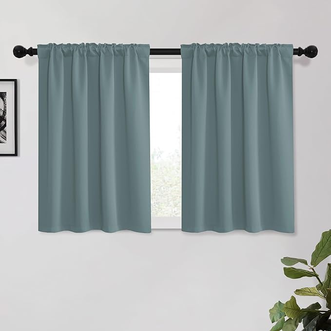 KGORGE Short Curtains 45 inch Length, Privacy Room Darkening Drapes Thermal Insulation Noise Reducing Curtains for Bedroom Dining Room, Back Tab, W52 x L45 inches, Dusty Blue, 2 Panels