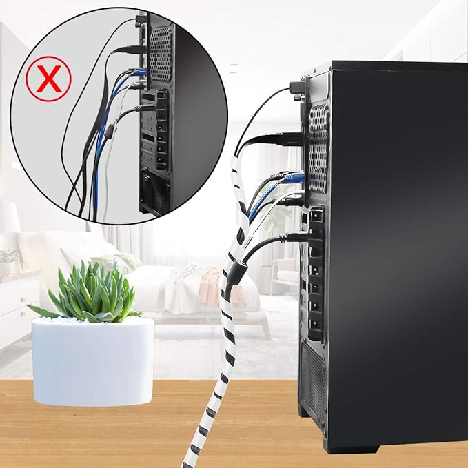 65FT XHF 4mm(Wrapping Range:1.5mm-10mm) Clear Spiral Cable Wrap Cord for Computer Electrical Wire Organizer Sleeve Hose RoHS