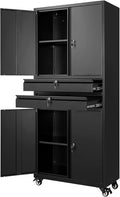 Yizosh Metal Garage Storage Cabinet with Locking Doors and Adjustable Shelves, 74" Rolling Tool Storage Cabinet with 4 Wheels and 2 Drawer for Garage,Warehouse