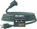25 Ft Indoor Outdoor Green Extension Cord, 16/3 SJTW Heavy Duty Water-Resistant, 3 Prong Grounded Plug Power Cord for Home Appliance, Lights and Lawn, 13A 1625W, UL Listed