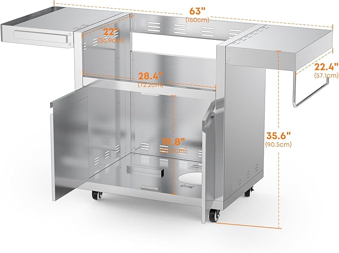 Stainless Steel Grill Cart for Hygrill 2-Burner Built-In Griddle, Outdoor Kitchen Island with Foldable Side Shelves and Storage Cabinet