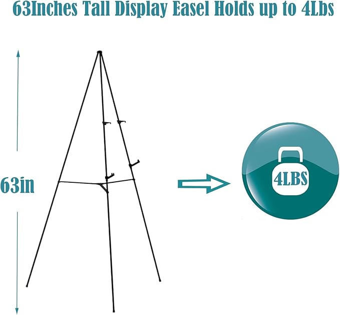 63" Instant Easels Stand for Wedding Sign & Posters,Adjustable Metal Easels for Display Painting Canvas,Folding Tripod with Portable Bag by JoyYeux,Black 3Pack