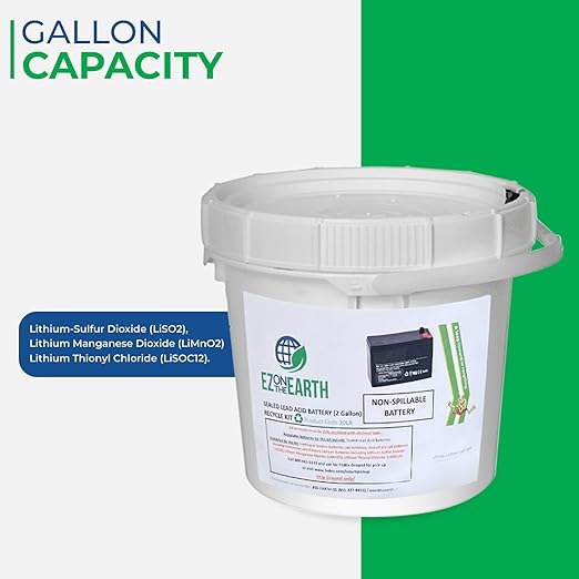 Lead Acid Battery Recycling Kit - 2.0 Gallon Battery Recycling Pail - Pre-Paid, Mail-Back Recycle Kit for Lead Acid Batteries
