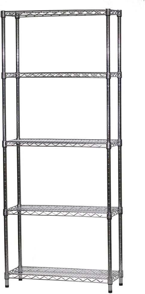 Shelving Inc. 12" d x 30" w x 64" h Chrome Wire Shelving with 5 Tier Shelves, Weight Capacity 800lbs Per Shelf