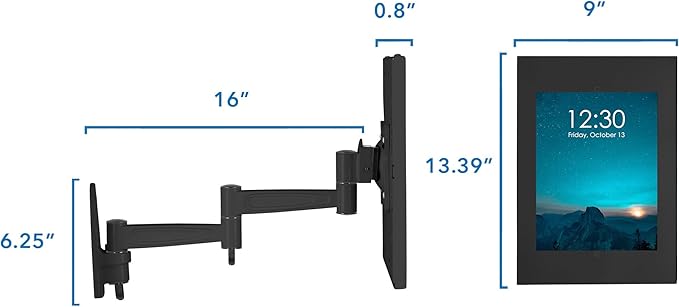 Mount-It! Anti-Theft Tablet Kiosk Wall Mount Compatible with iPad 10, 9, 8, Pro 10.5, Air 10.5, Secure Locking Tablet Enclosure for iPad, Steel Full Motion Wall Mounted Kiosk, Black