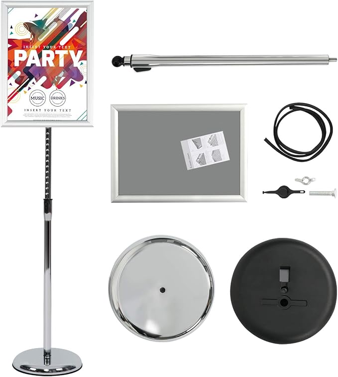 Pedestal Poster Stand, Adjustable Aluminum 11 x 17 Floor Standing Holder for Vertical and Horizontal View Sign Display, Silver