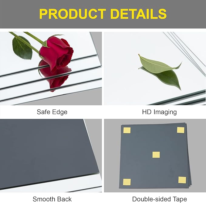 Ruomeng Full Length Wall Mirror Tiles - 12" x 10" x 8Pcs Frameless Full Body Mirror Tiles Wall Mounted Mirror for Home Gym Vanity Bedroom, Living Room