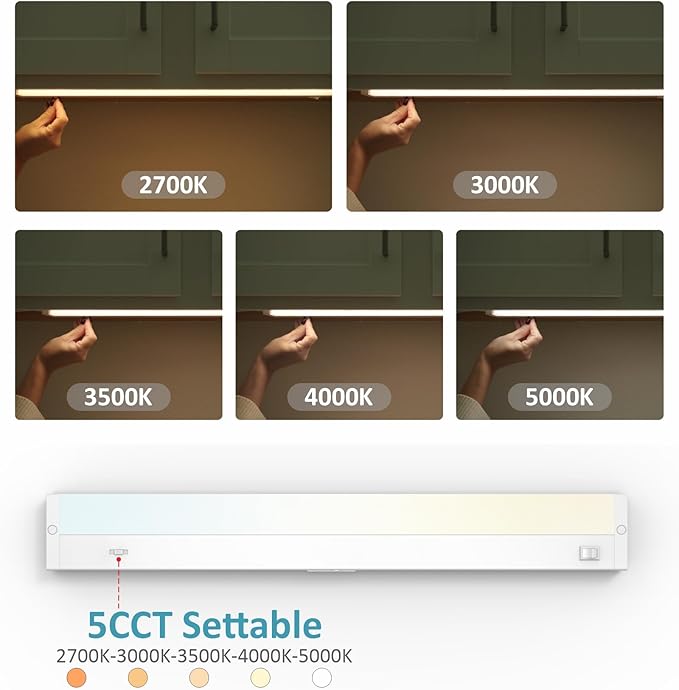 LED Under Cabinet Lighting Hardwired or Plug in, 40 Inch 20W, Dimmable 5 Color 2700K/3000K/3500K/4000K/5000K, Linkable Eyes Care Design Counter Lights for Kitchen, Sink, ETL Listed, White