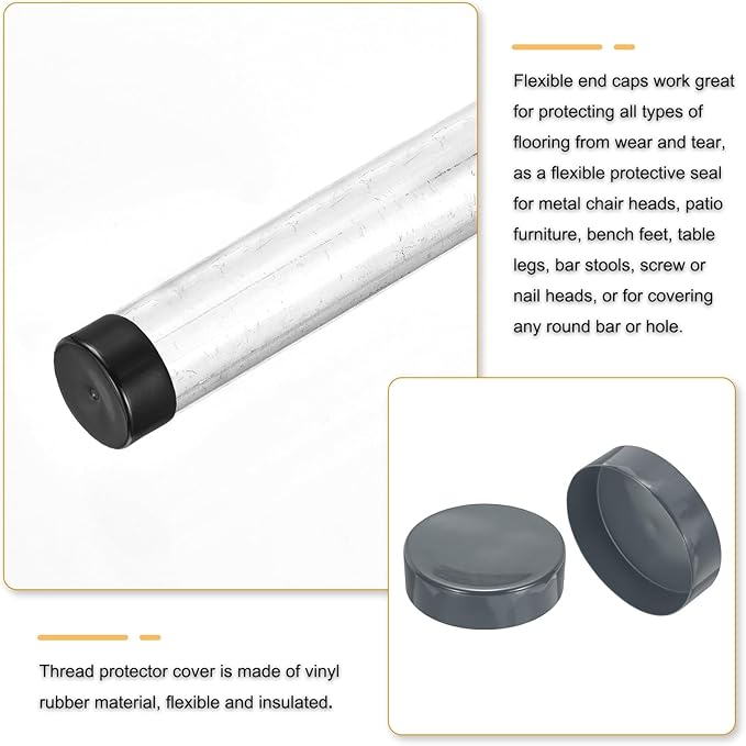 uxcell 4pcs Rubber End Caps 200mm(7 7/8 Inch) ID x 80mm(3 1/8 Inch) H Vinyl Round End Cap Cover Screw Thread Protectors Dark Grey