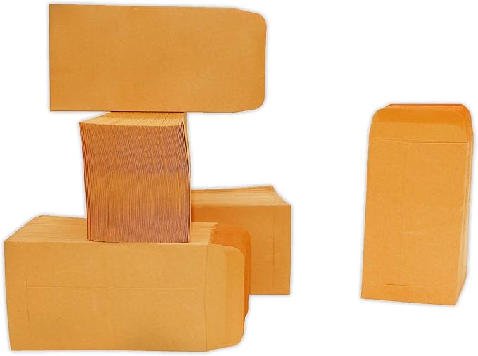 500 PCS #7 Coin Envelopes, 3.5 x 6.5 inches Brown Kraft Envelopes Classic Small Parts Envelopes with Self Adhesive Gummed Flap for Coins, Cash, Credit Cards, Seeds