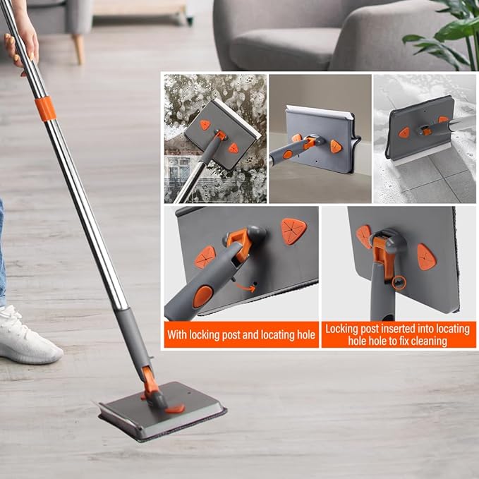 Baseboard Cleaner Tool with Handle,Wall Cleaner mop with Squeegee, Baseboard Cleaning Tool with 85" inch Extension Pole,8 Replacement Pads for Baseboards Cleaning, Ceiling, Wall, Floor, Shower