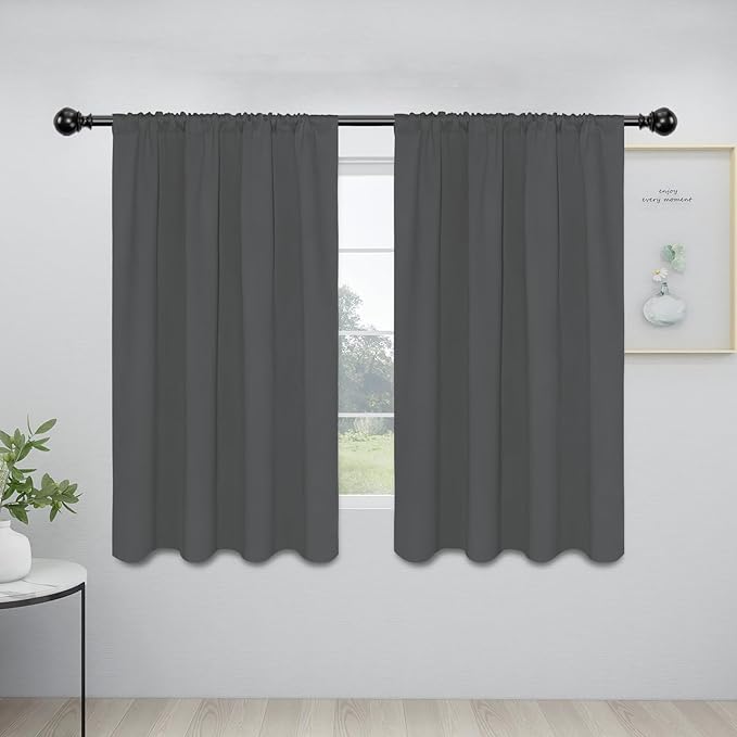 Easy-Going Rod Pocket Blackout Curtains for Bedroom, Room Darkening Window Curtains for Living Room, Thermal Insulated Noise Reduction Solid Window Drapes, 2 Panels(42x54 in, Grey)