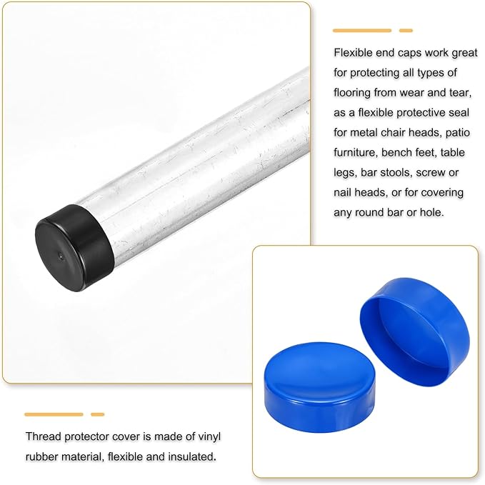 uxcell 4pcs Rubber End Caps 160mm(6.3 Inch) ID Vinyl Round End Cap Cover Screw Thread Protectors Blue, 50mm Height