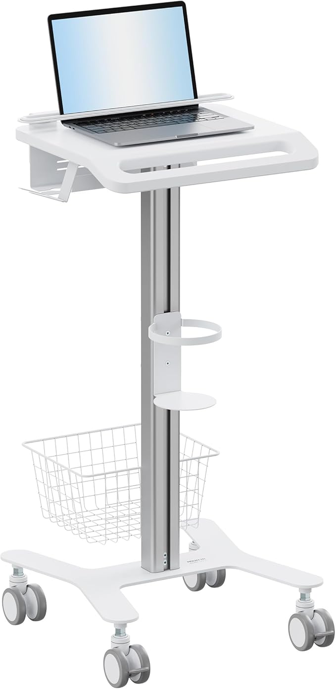 Mount-It! Medical Laptop Cart with Locking Wheels and Anti-Theft Bar, Mobile Computer Workstation for Clinics, Hospitals, Labs – Secure Rolling Cart with Supply Holders and Cable Management