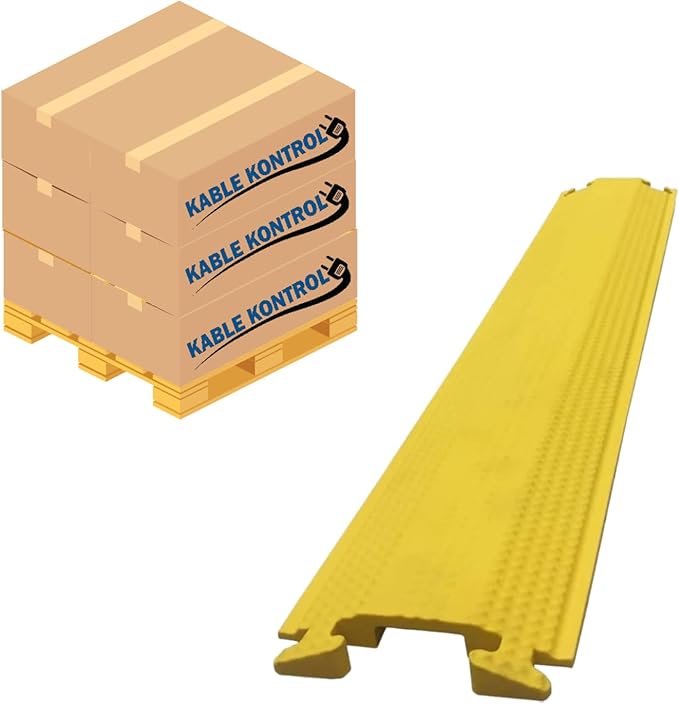 Kable Kontrol Drop Over Floor Cord Cover – 36” Inch Long 1 Channel Cable or Wire Protector – 280 Pcs Bulk Pack - Rubber Ramp for Indoor and Outdoor Use – Yellow