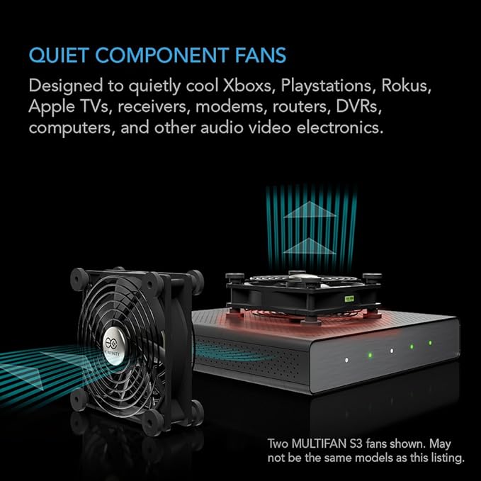 AC Infinity MULTIFAN S3-P, Quiet 120mm AC-Powered Fan with Speed Control, UL-Certified for Receiver DVR PlayStation Xbox Component Cooling