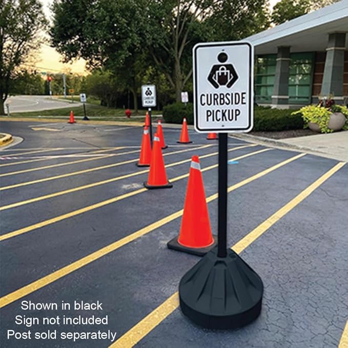 Plasticade Roll-A-Post Portable Sign Post with 60" Power Post Plastic Signpost, Designed for Schools, Sidewalks or Parking Lots, Durable and Resistant to Weathering, Yellow Base with Black Post