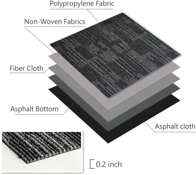 ALTRUISTIC Heavy Duty Commercial Carpet Tiles 24" x 24", 18 Pcs/72 sq ft (FlexLok tabs Included),Non-Slip Soft Square Carpet Floor Tile for Office Bedroom Living Room Kitchen Garage Gym (Grey)