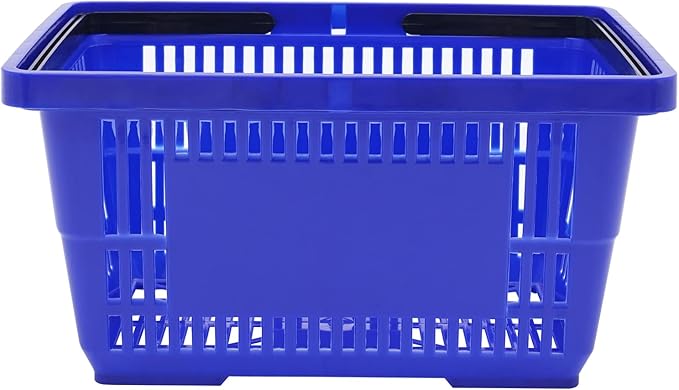 12PCS Shopping Baskets with Handles, 21L Plastic Grocery Basket for Retail Store, Supermarket, Grocery Shopping |17" x 12" x 9" Portable Shop Basket (Blue)