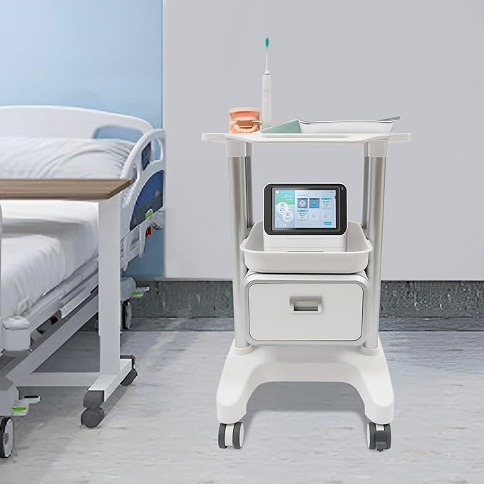 Mobile Medical Trolley Cart Mobile Ultrasound Cart 220 LBS Load Beauty Salon Instrument Rolling Carts with Drawer & Tray for Hospital Clinic Beauty Salon