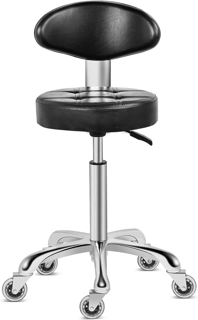 Kaleurrier Swivel Stool Chair Adjustable Height,Heavy Duty Hydraulic Rolling Metal Stool for Kitchen,Salon,Bar,Office,Massage (with Back Rest) (Black)