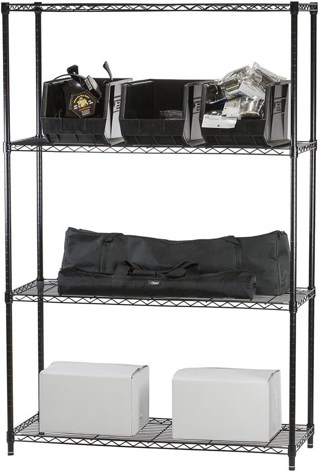 Shelving Inc. 8" d x 18" w x 54" h Black Wire Shelving with 4 Tier Shelves, Weight Capacity 300lbs Per Shelf