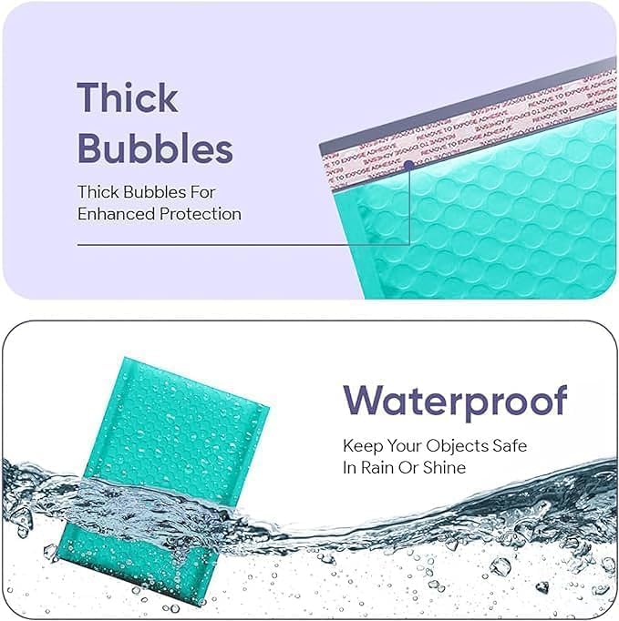 Teal Small Poly Bubble Mailers 6x10 inch #0 | Self Seal Padded Envelopes | Cushioned Bubble Mailer | Usable Size 6x9 | WaterProof | Lightweight mailing Shipping Bags | 250 Pack Bulk