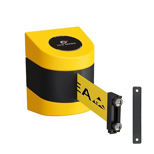 Crowd Control Warehouse - CCW Series WMB-230 Magnetic Wall Mount Retractable Belt Barrier - 30 Foot Belt, Yellow with"ESD Protected Area" Black Letters Belt with Yellow ABS Case