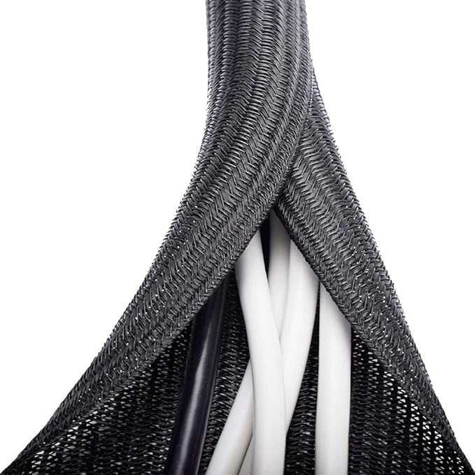 ZhiYo 20ft - 1 inch Cable Sleeve, Cord Wrap Wire Protector Tubing for Pets, PC Cable Wrap, Computer Cable Management Sleeve - Black