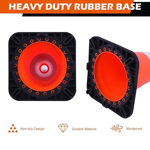 4 Pack 18 Inch Orange PVC Traffic Cones Black Base Stable Durable, Parking Lot Driveway School Training Safety Cones Multi-Purpose (4, Orange, 18 Inch)