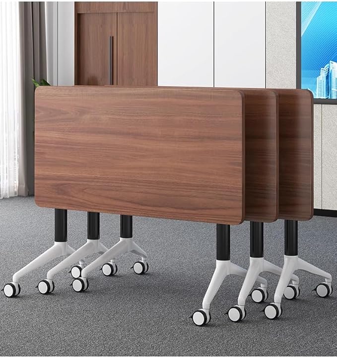 Conference Table Foldable Meeting Tables, Mobile Training Table with Wheels, Flip Top Rolling Seminar Meeting Table for Office,Meeting Room,classr (Dark Walnut, 55.1×23.6×29.5in)