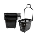 35L 6PCS Black Shopping Baskets with Wheels, Portable Rolling Shopping Basket Cart, Heavy Duty PP Plastic Storage Basket with Handle, 50kg Load Capacity for Supermarket, Retail Store, Warehouse