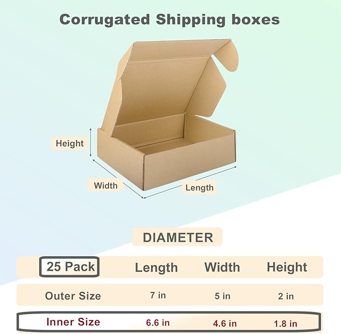 MEBRUDY 7x5x2 Inches Shipping Boxes Pack of 25, Small Corrugated Cardboard Box for Mailing Packing Literature Mailer