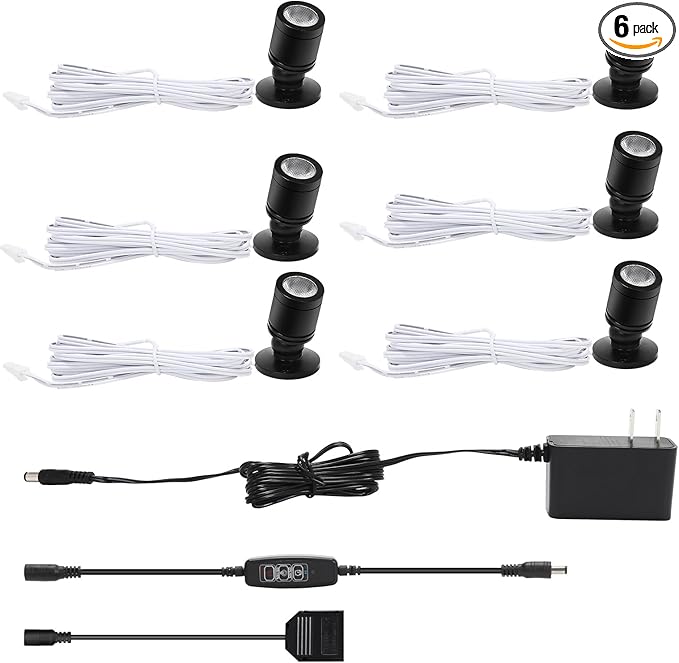 Taysing LED Spot Light Indoor Little Mini Spotlight Accent Lights for Display, Paintings, Pictures, Plants, Jewelry, Shelves, Cabinets, Posters, Showcase(SoftWhite 6 Pack Dimming&Timing)