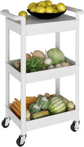 3-Tier Utility Rolling Cart with Cover Top Board, Mobile Utility Cart with Lockable Casters Multi-Functional Storage Trolley for Office, Bathroom, Kitchen, Garden, Laundry Room (White)
